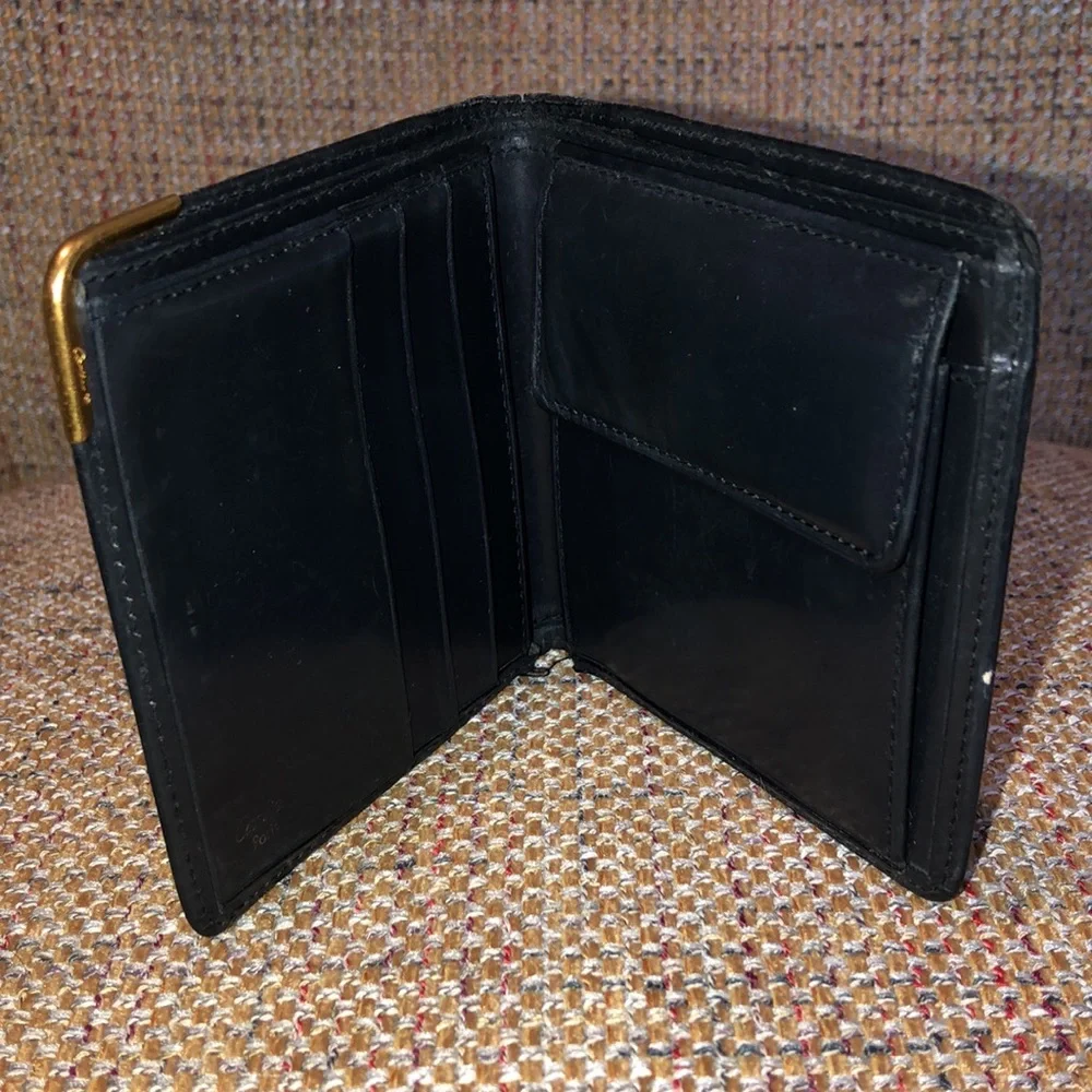 CARTIER Black Leather Sapphire Gold Bifold Wallet Coin Pocket Made In France